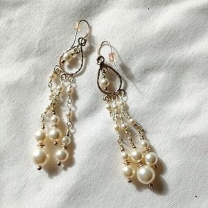 Hammered silver pearl earrings